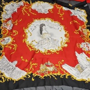 Vintage Silk Red and Black Scarf with Intricate Design